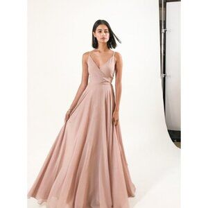 Jenny Yoo Size 4 Soft Blush Chiffon True Wrap Bridesmaid Dress, NEW with Tag